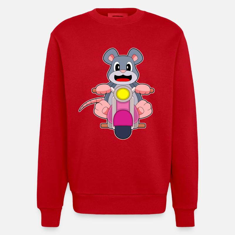 Mouse Motorcycle - Heavyweight Oversized Organic Crew Neck Made in EU - red