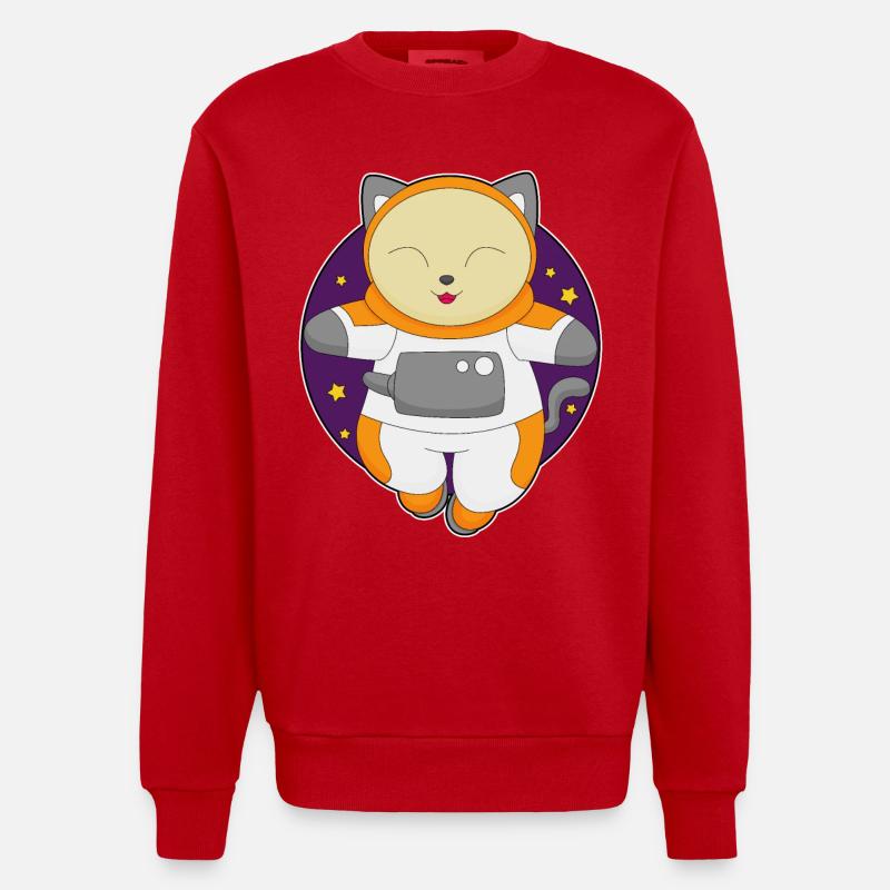 Cat Astronaute Espace - Sweat bio épais oversize fabriqué en UE - rouge