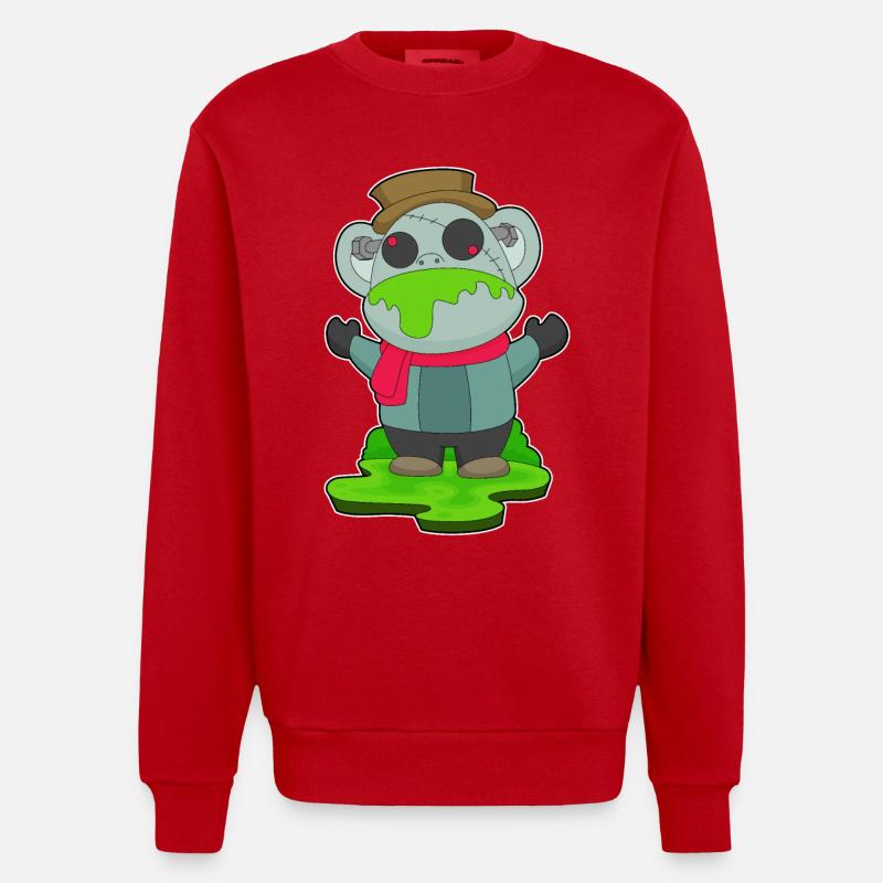 Monkey Halloween Zombie - Heavyweight Oversized Organic Crew Neck Made in EU - red