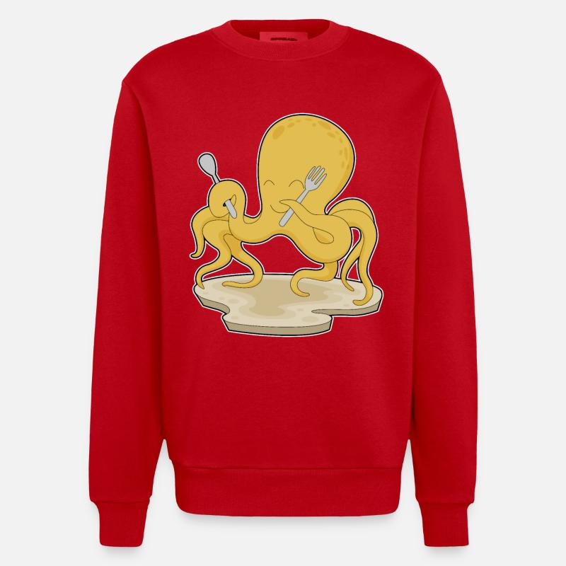 Octopus Spoon Fork - Heavyweight Oversized Organic Crew Neck Made in EU - red