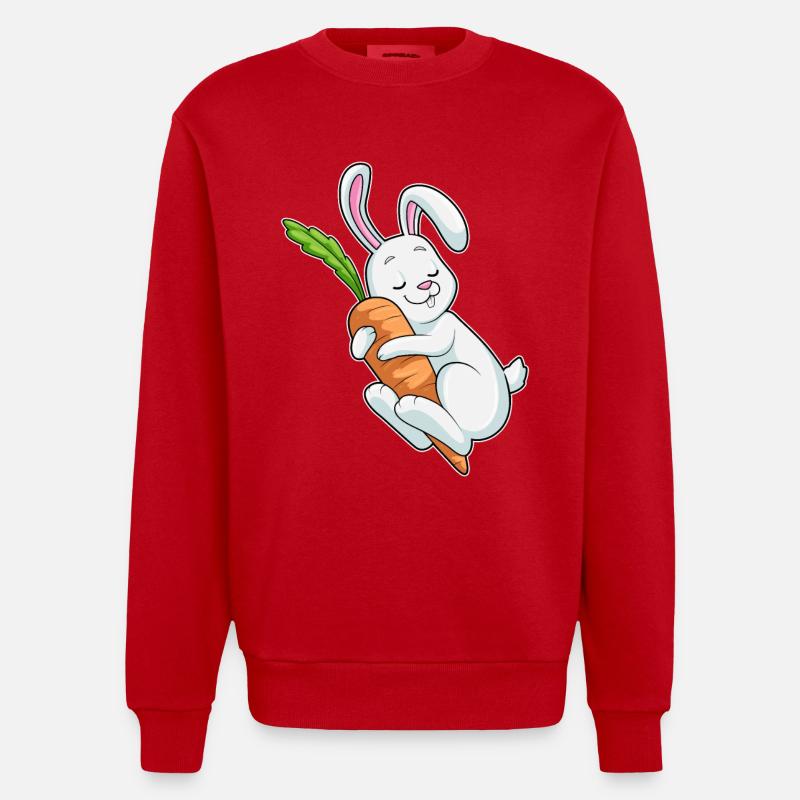 Lapin avec carotte - Sweat bio épais oversize fabriqué en UE - rouge