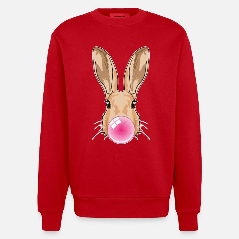Lapin avec chewing-gum - Sweat bio épais oversize fabriqué en UE - rouge