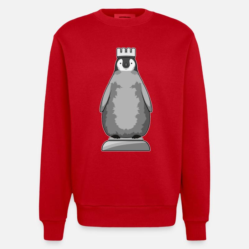 Pinguin als Schachfigur König - Heavyweight Oversized Organic Crew Neck Made in EU - Rot