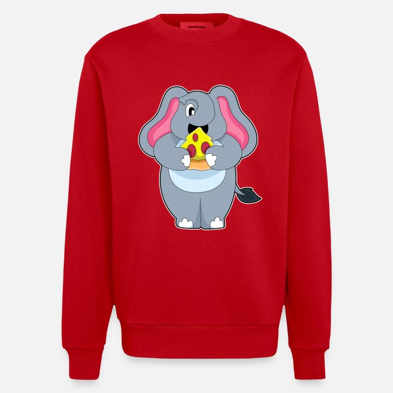Elefant mit Pizza - Heavyweight Oversized Organic Crew Neck Made in EU - Rot