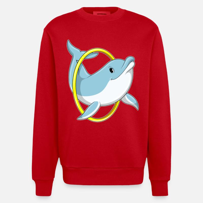 Delfin mit Ring - Heavyweight Oversized Organic Crew Neck Made in EU - Rot