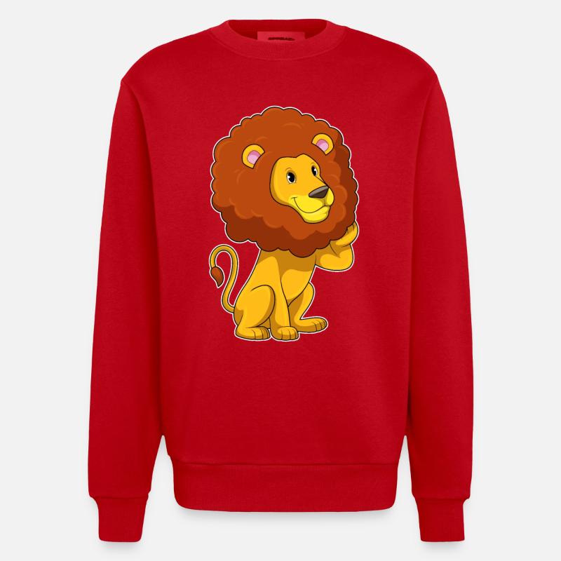Lion with curls - Heavyweight Oversized Organic Crew Neck Made in EU - red