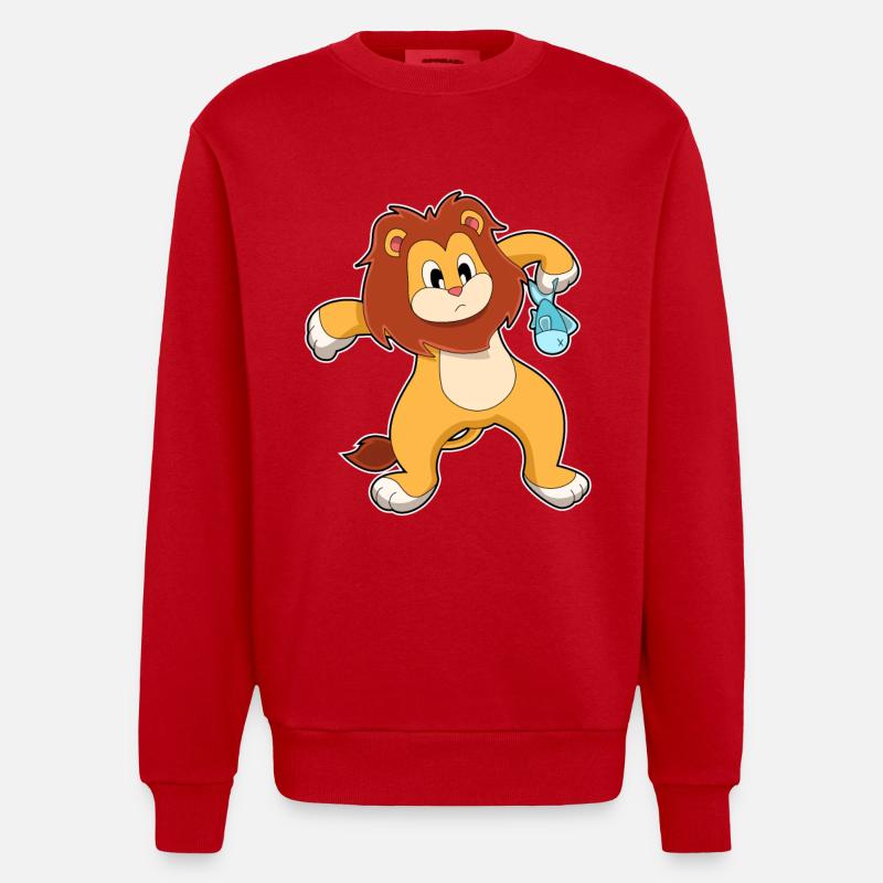 Lion avec du poisson - Sweat bio épais oversize fabriqué en UE - rouge