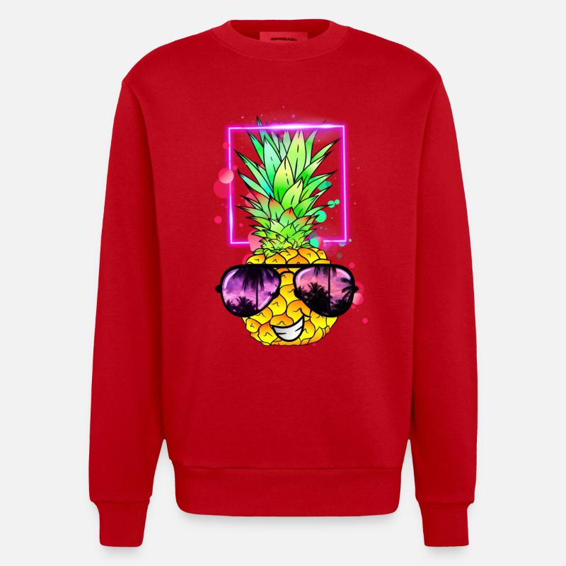 coole Ananas Retro Neon - Heavyweight Oversized Organic Crew Neck Made in EU - Rot