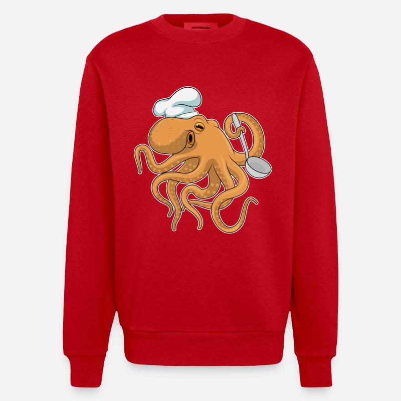Octopus Koch Chef's Hat - Heavyweight Oversized Organic Crew Neck Made in EU - red
