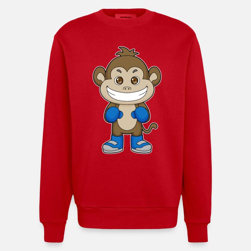 Affe Boxen Boxer Boxhandschuhe - Heavyweight Oversized Organic Crew Neck Made in EU - Rot