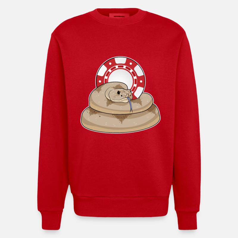 Snake Poker Poker Chips - Heavyweight Oversized Organic Crew Neck Made in EU - red