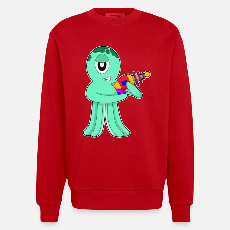 Octopus Alien - Sweat bio épais oversize fabriqué en UE - rouge