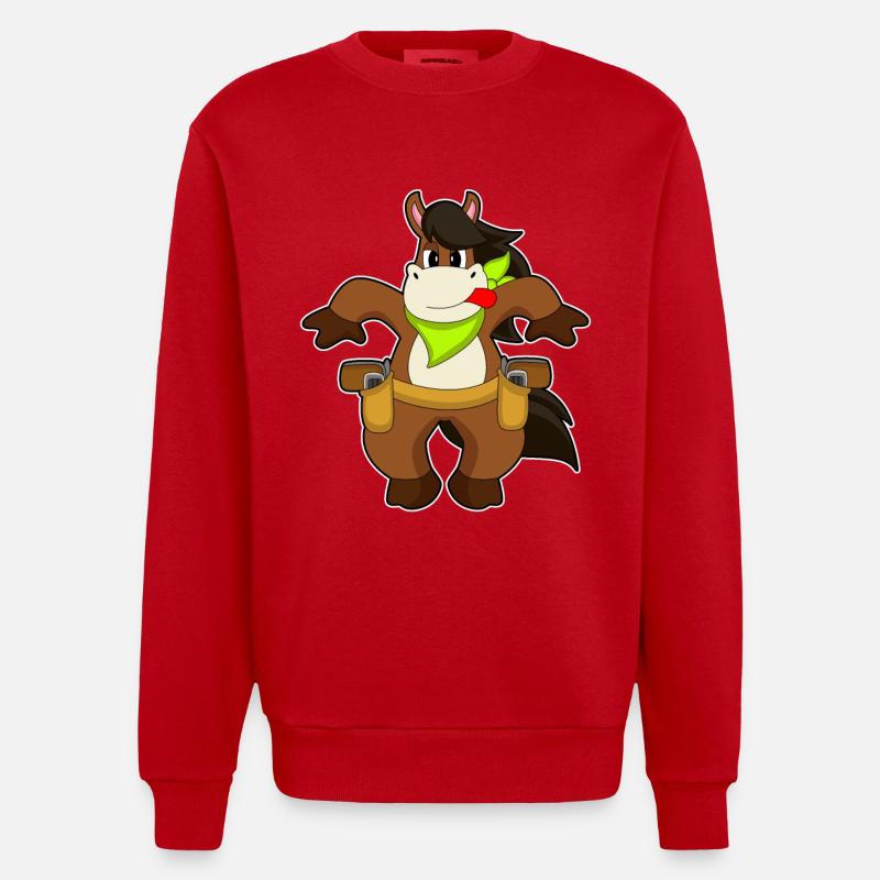 Pferd Cowboy Pistole - Heavyweight Oversized Organic Crew Neck Made in EU - Rot
