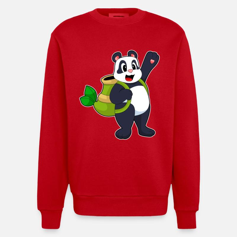 Panda Bamboo Backpack - Heavyweight Oversized Organic Crew Neck Made in EU - red
