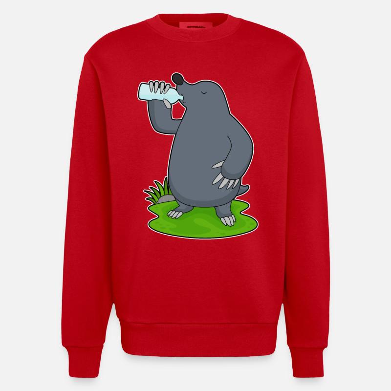 Maulwurf Wasserflasche - Heavyweight Oversized Organic Crew Neck Made in EU - Rot