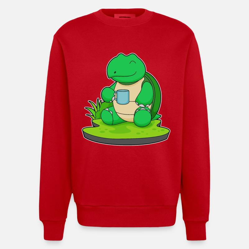 Turtle Mug Coffee - Heavyweight Oversized Organic Crew Neck Made in EU - red