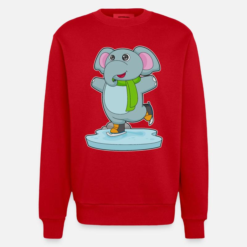 Patins à glace éléphants - Sweat bio épais oversize fabriqué en UE - rouge