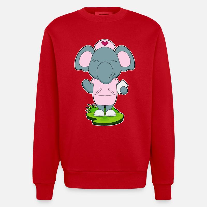 Elephant Nurse Sticky Notes - Heavyweight Oversized Organic Crew Neck Made in EU - red