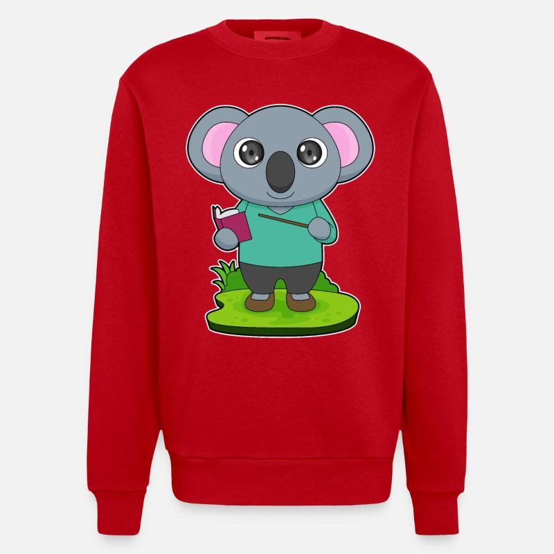 Koala Teacher Pointer - Heavyweight Oversized Organic Crew Neck Made in EU - red
