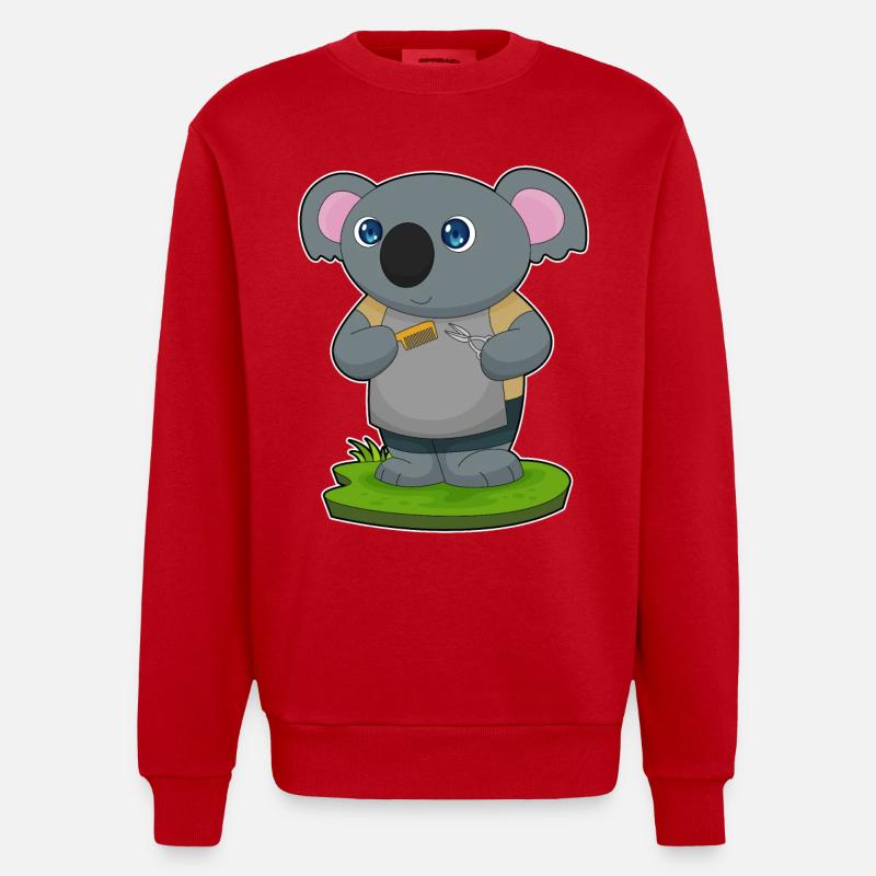 Koala Coiffeur Ciseaux Peigne - Sweat bio épais oversize fabriqué en UE - rouge