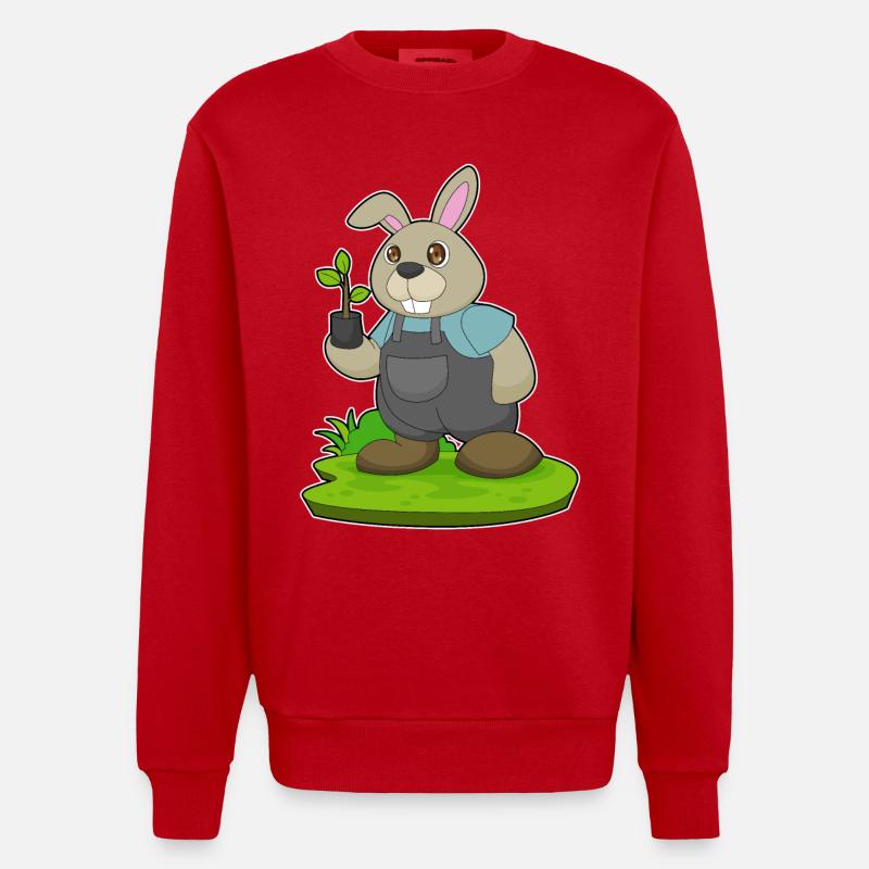 Rabbit Farmer Seedling - Heavyweight Oversized Organic Crew Neck Made in EU - red