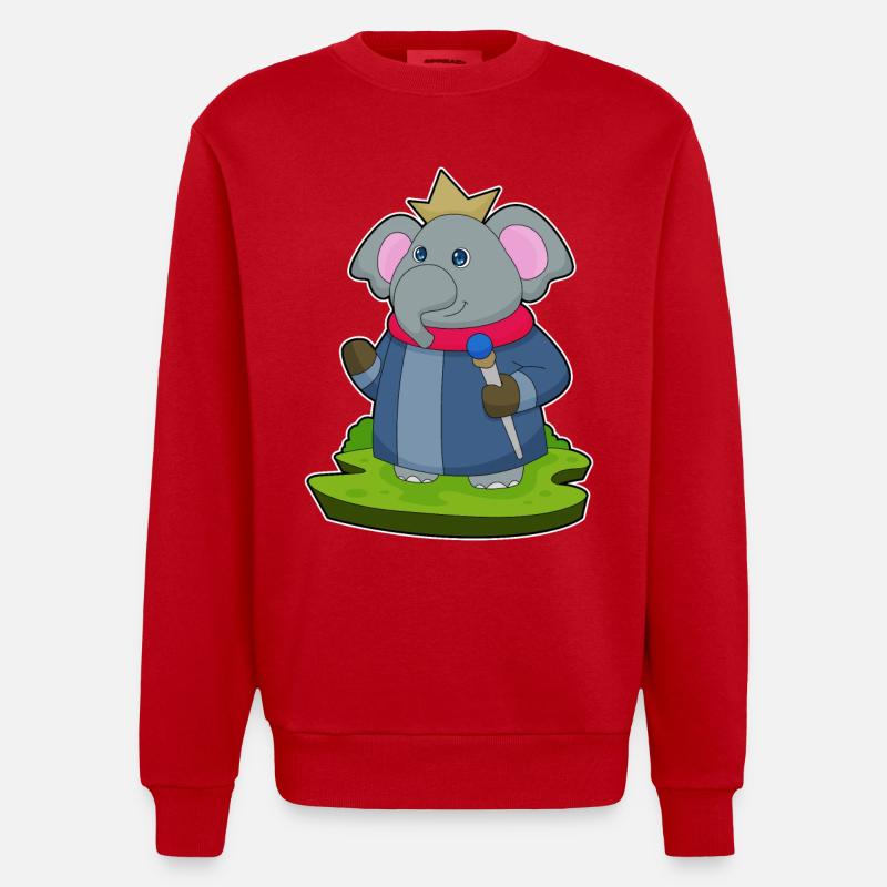 Elephant King Scepter Crown - Heavyweight Oversized Organic Crew Neck Made in EU - red