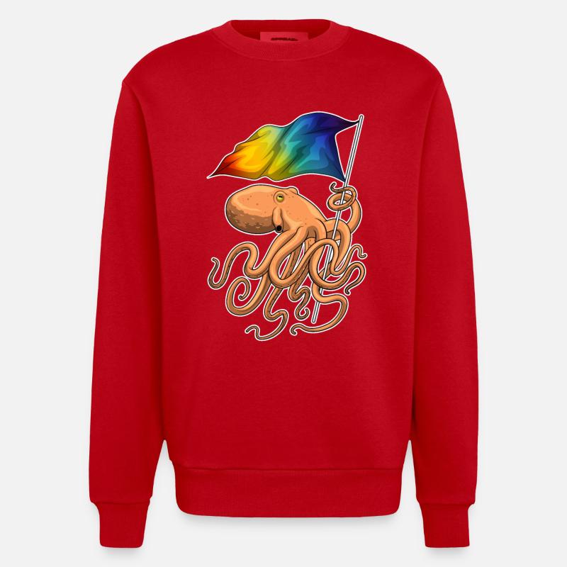 Drapeau arc-en-ciel Octopus - Sweat bio épais oversize fabriqué en UE - rouge