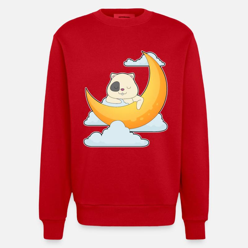 Hamster Moon Clouds - Heavyweight Oversized Organic Crew Neck Made in EU - red