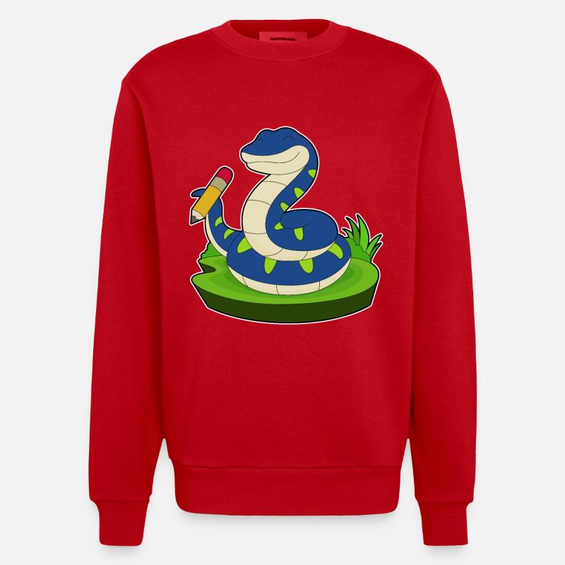 Snake Student Pencil School - Heavyweight Oversized Organic Crew Neck Made in EU - red