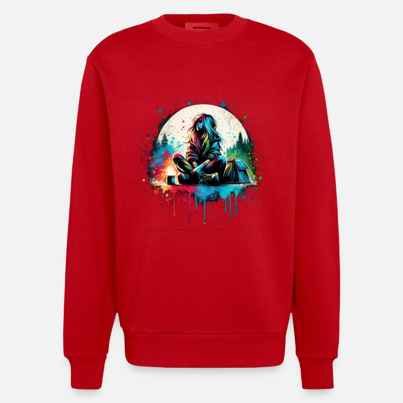 Mädchen, das Camping liebt - Heavyweight Oversized Organic Crew Neck Made in EU - Rot