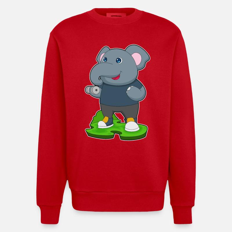 Haltère de musculation éléphant - Sweat bio épais oversize fabriqué en UE - rouge
