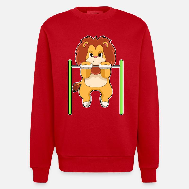 Lion Bodybuilding Pull-ups - Heavyweight Oversized Organic Crew Neck Made in EU - red