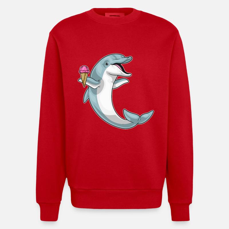 Crème glacée aux gaufres Dolphin - Sweat bio épais oversize fabriqué en UE - rouge