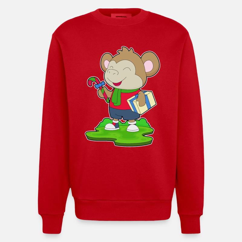 Forfait Noël Singe - Sweat bio épais oversize fabriqué en UE - rouge