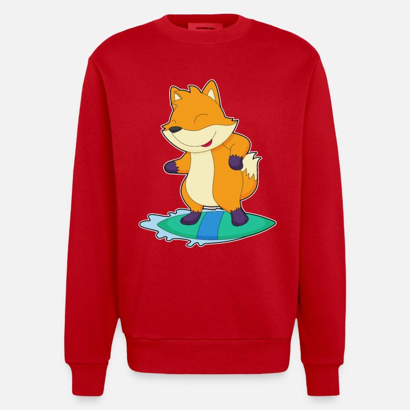 Fox Surfer Surfboard - Heavyweight Oversized Organic Crew Neck Made in EU - red