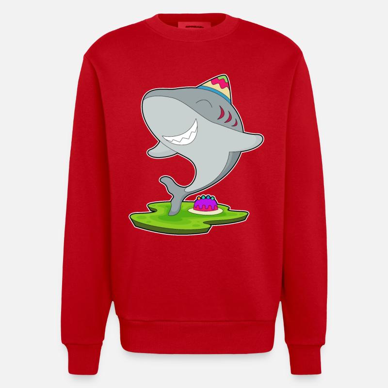 Gâteau d’anniversaire requin - Sweat bio épais oversize fabriqué en UE - rouge