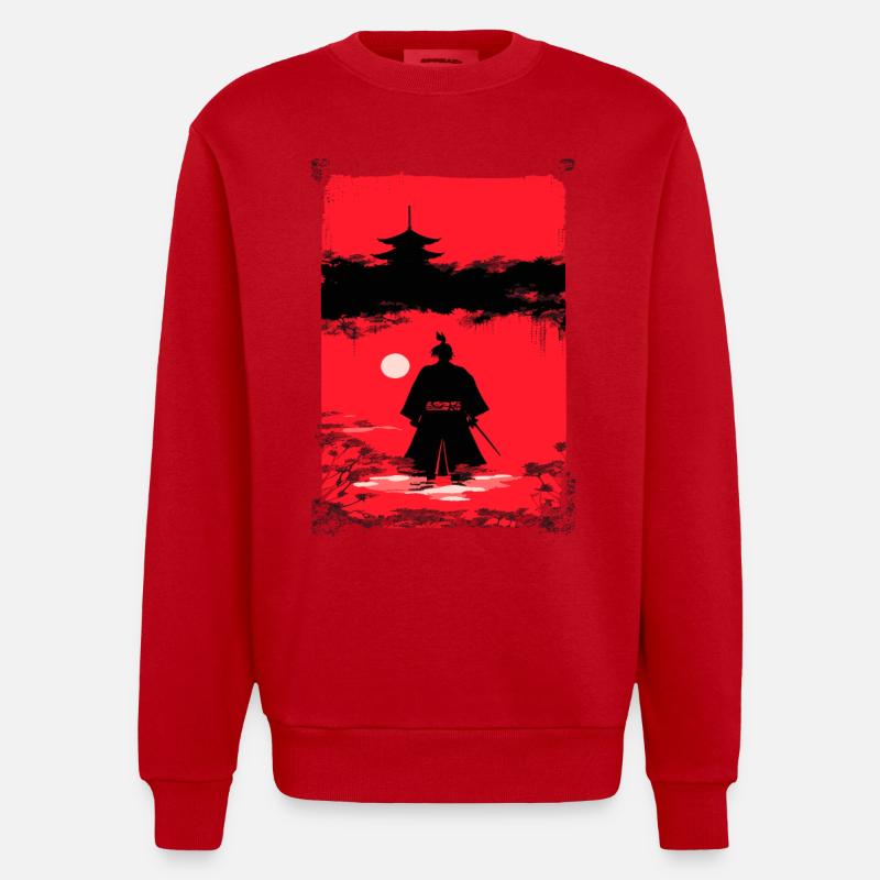 Samouraï au clair de lune - Sweat bio épais oversize fabriqué en UE - rouge