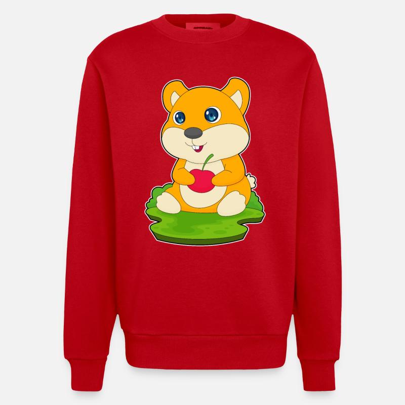 Hamster Cherry - Heavyweight Oversized Organic Crew Neck Made in EU - red