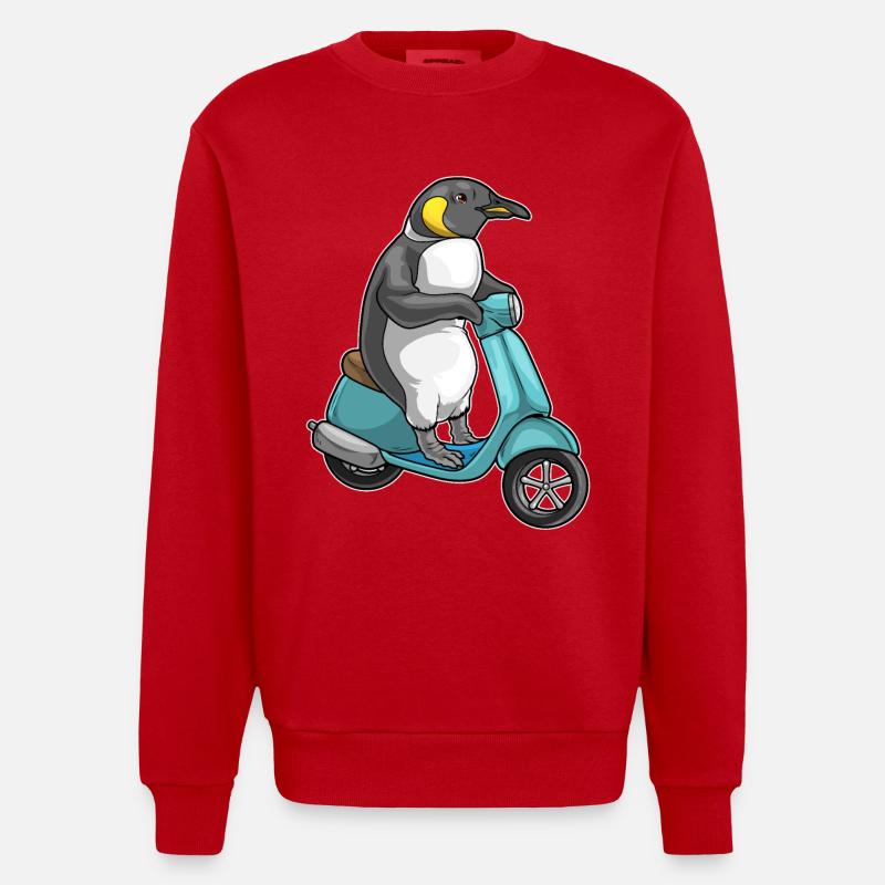 Pinguin Motorroller - Heavyweight Oversized Organic Crew Neck Made in EU - Rot