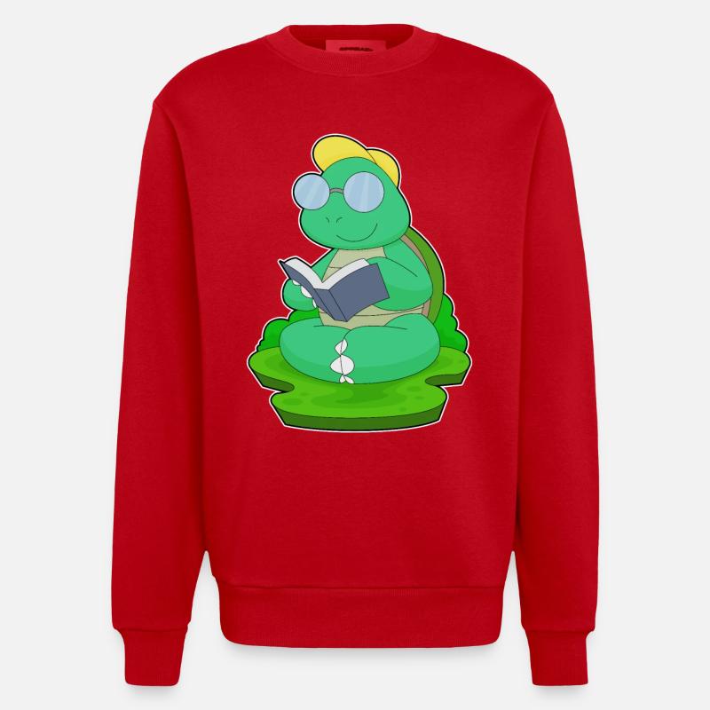 Turtle Nerd Book Glasses - Heavyweight Oversized Organic Crew Neck Made in EU - red