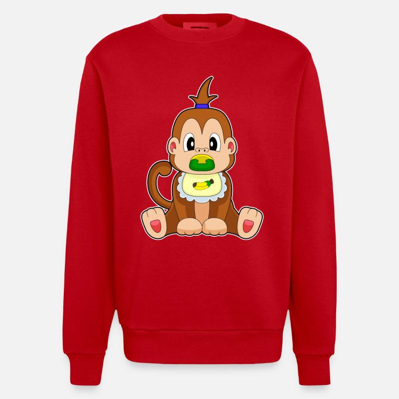 Monkey Banana Pacifier Bib - Heavyweight Oversized Organic Crew Neck Made in EU - red