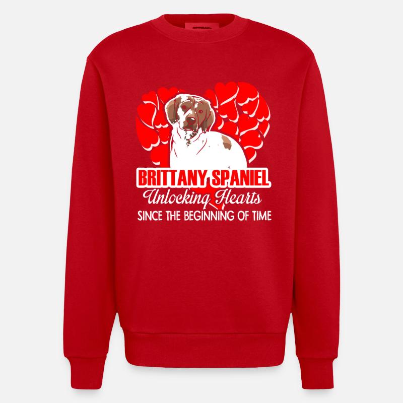 Brittany Spaniel Unlocking Hearts - Heavyweight Oversized Organic Crew Neck Made in EU - red