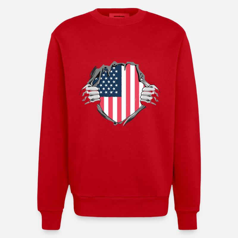 Drapeau américain dévoilant son design - Sweat bio épais oversize fabriqué en UE - rouge