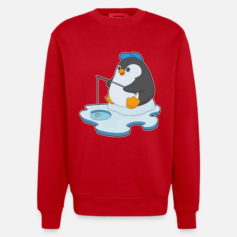 Pingouin Pêcheur Ange Pêche - Sweat bio épais oversize fabriqué en UE - rouge