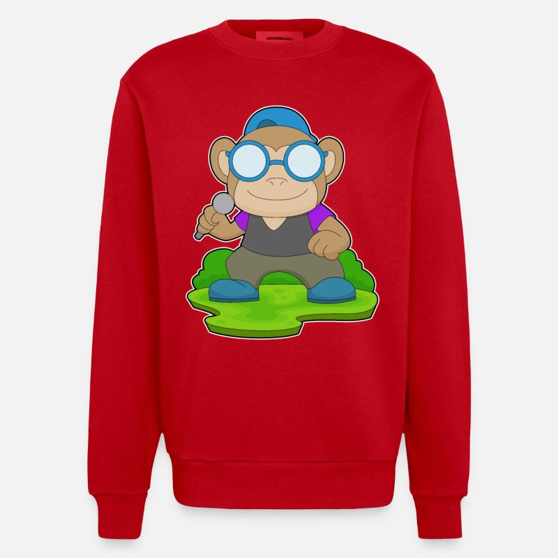Monkey Singer Microphone Musique - Sweat bio épais oversize fabriqué en UE - rouge
