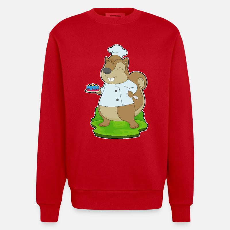 Écureuil Anniversaire Chef - Sweat bio épais oversize fabriqué en UE - rouge