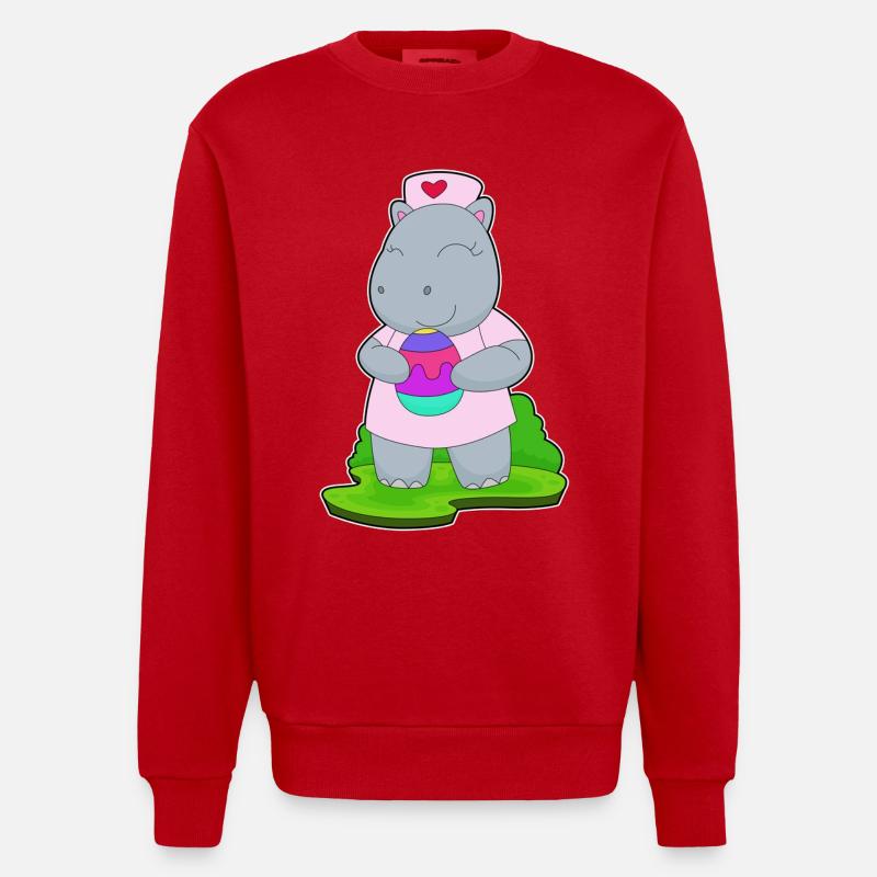 Hippopotame Infirmière de Pâques - Sweat bio épais oversize fabriqué en UE - rouge