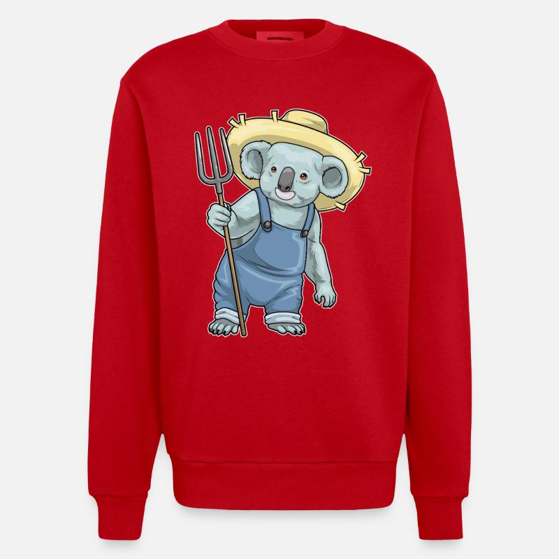 Koala Farmer Pitchfork - Heavyweight Oversized Organic Crew Neck Made in EU - red