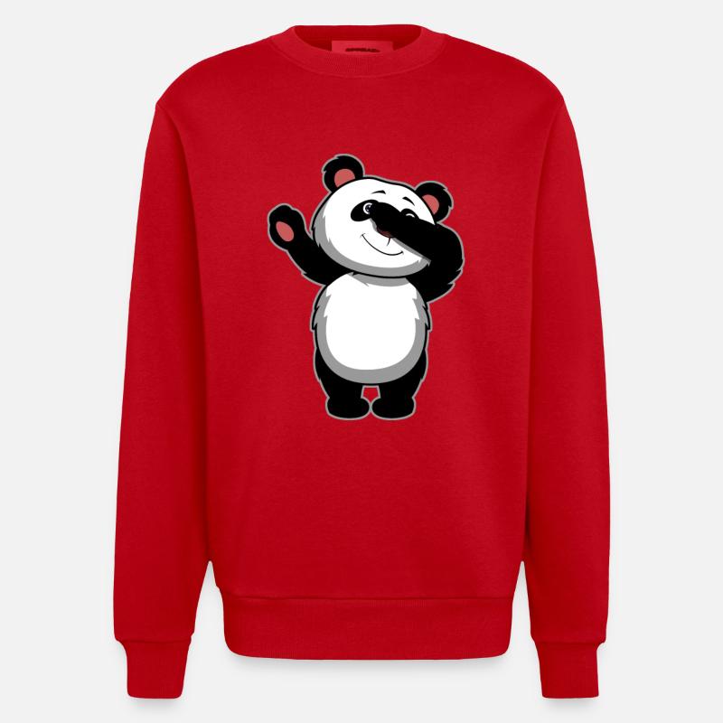 Dabbing Panda Bear - Dab Panda - Heavyweight Oversized Organic Crew Neck Made in EU - red