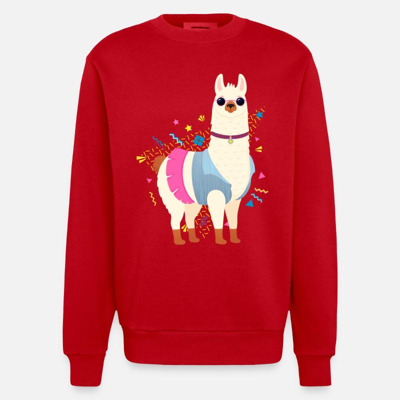90s Style Llama - Heavyweight Oversized Organic Crew Neck Made in EU - red